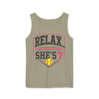 "Relax... She's 7" Softball Tank Top — Graphic Tank