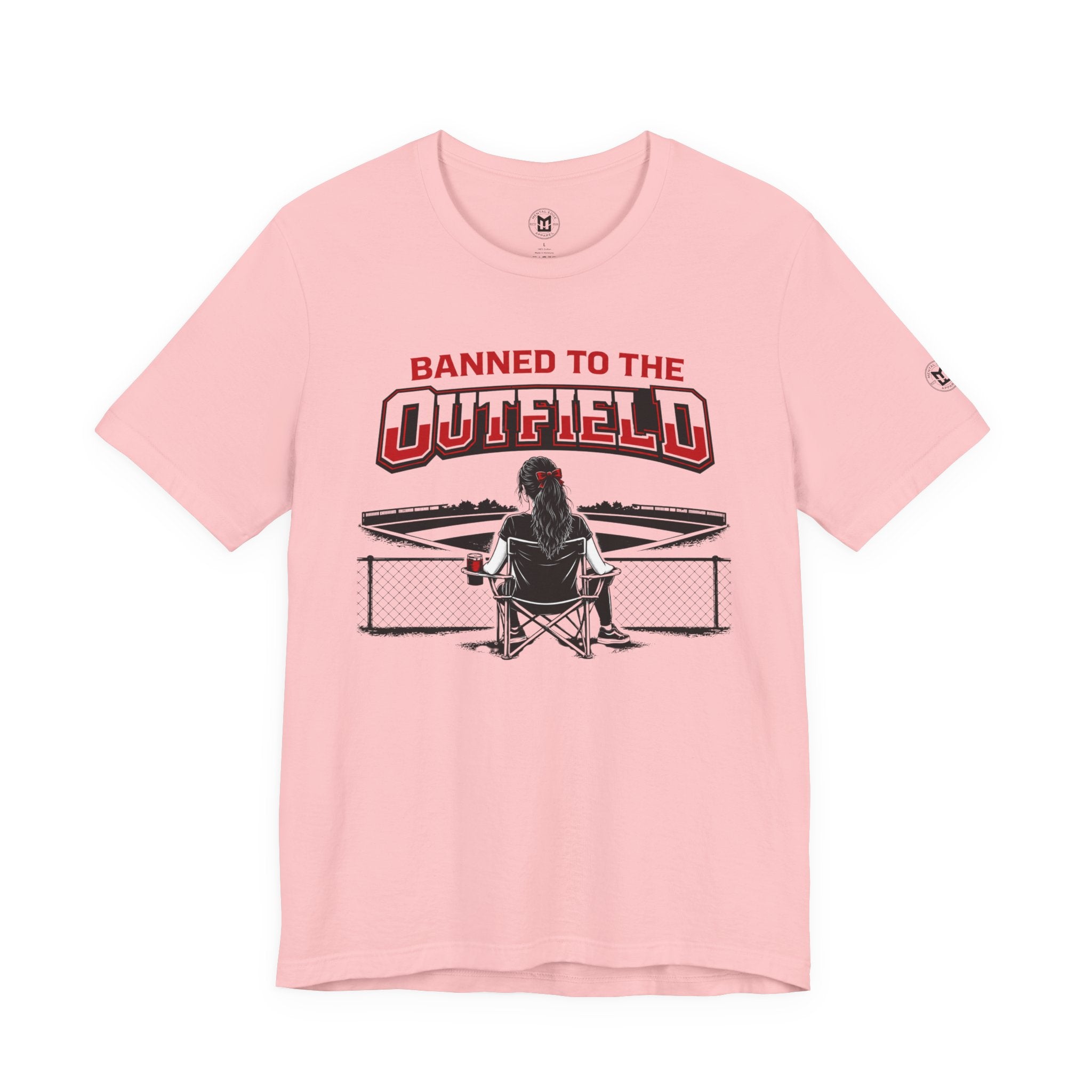 Banned to the Outfield Womans Baseball Tee – Funny Coach/Player Sideline Shirt