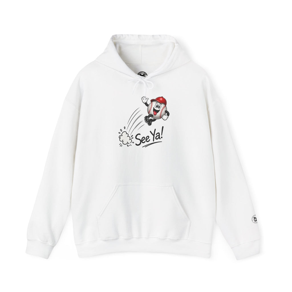 See Ya! Baseball Heater Character Hoodie — Retro Baseball Graphic Pullover