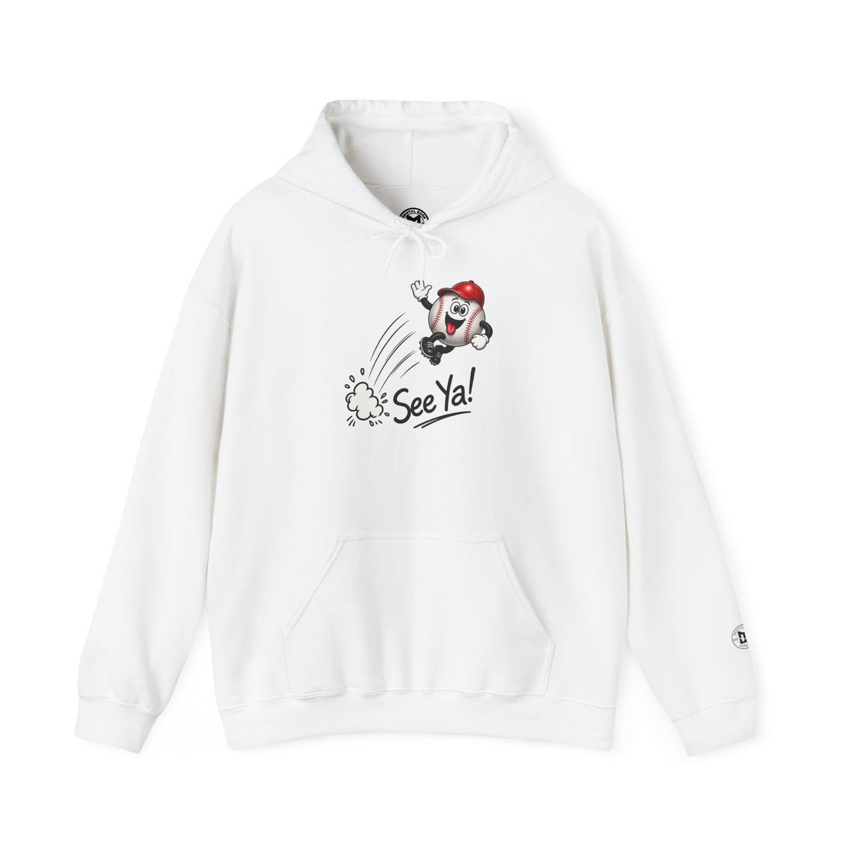 See Ya! Baseball Heater Character Hoodie — Retro Baseball Graphic Pullover
