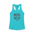 Relax He's 10 Baseball Moms Racerback Tank