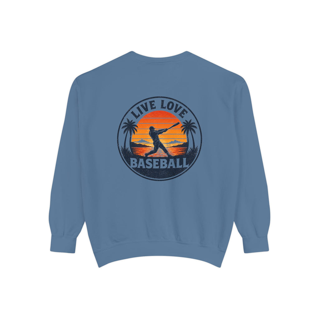 Baseball Sweatshirt — "Live Love Baseball" Vintage Sunset Crewneck Unisex