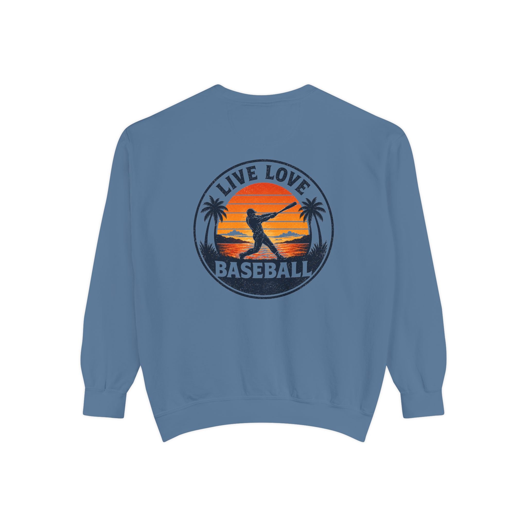 Baseball Sweatshirt — "Live Love Baseball" Vintage Sunset Crewneck Unisex