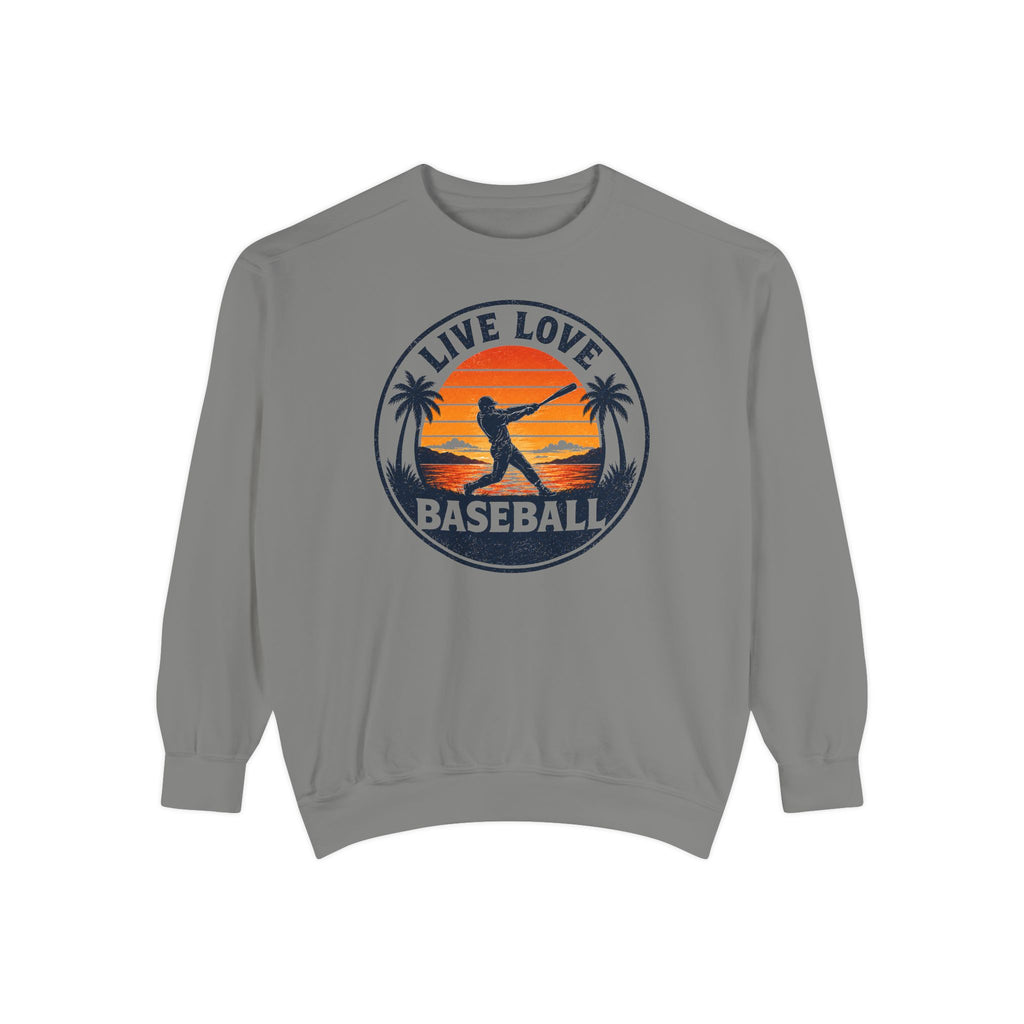 Baseball Unisex Sweatshirt - "Live Love Baseball" Vintage Sunset Crewneck