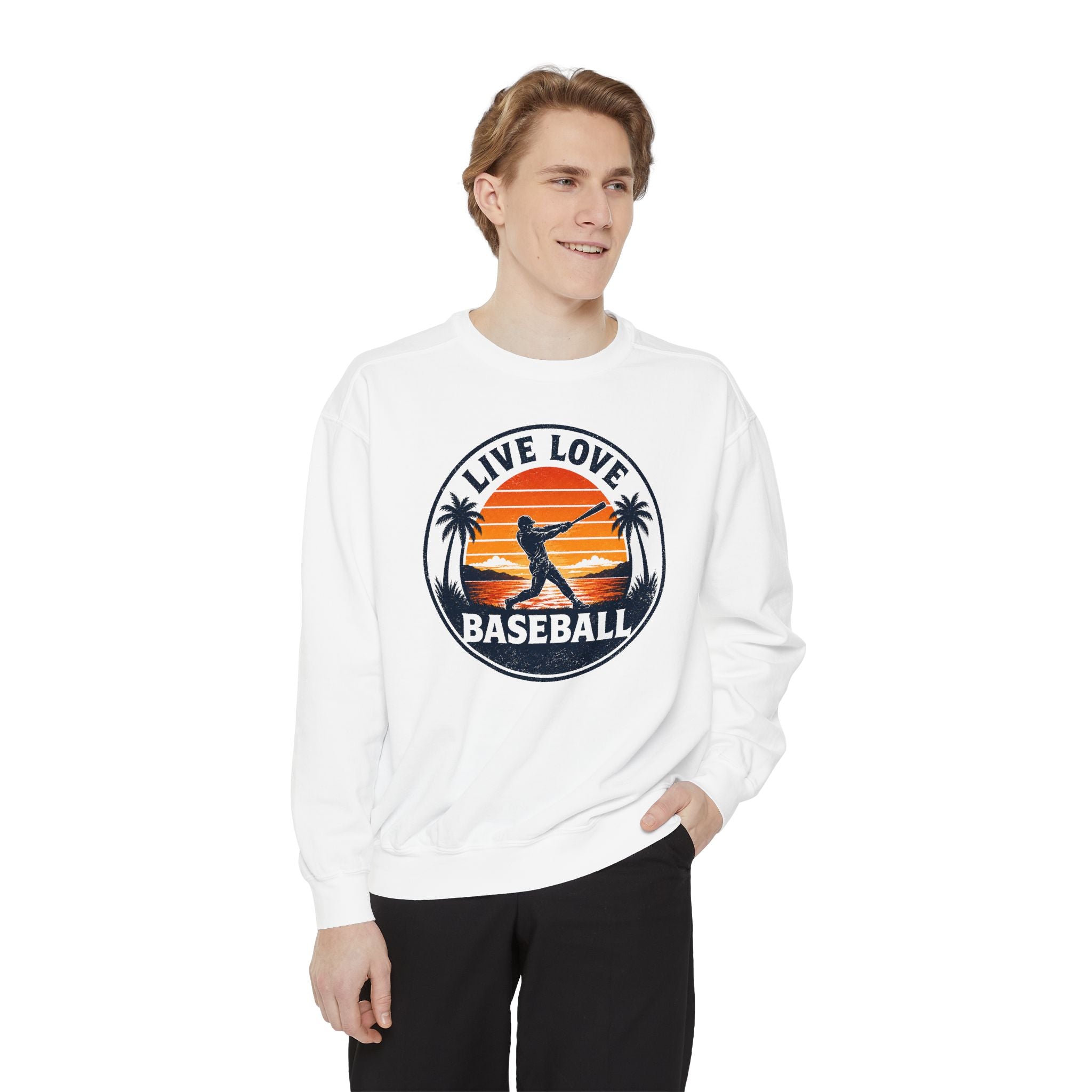 Baseball Unisex Sweatshirt - "Live Love Baseball" Vintage Sunset Crewneck