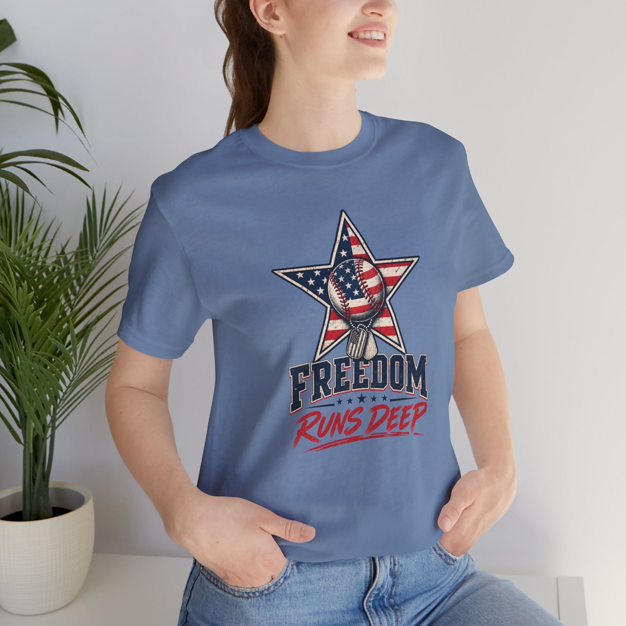 Freedom Runs Deep T-Shirt — American Flag Star Patriotic Tee