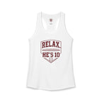 Relax He's 10 Baseball Moms Racerback Tank
