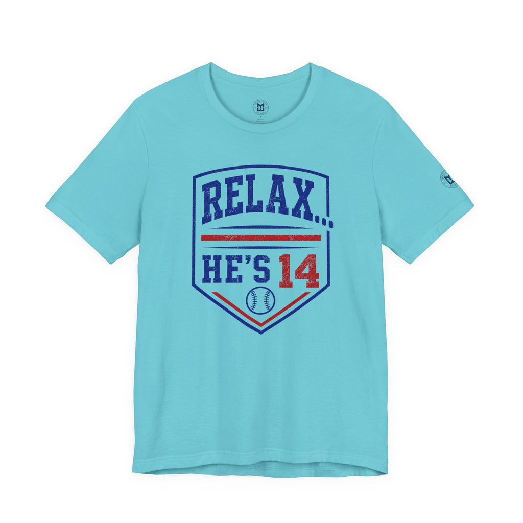 Relax He's 14 Baseball Parent Tee – Royal Blue & Red