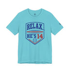 Relax He's 14 Baseball Parent Tee – Royal Blue & Red
