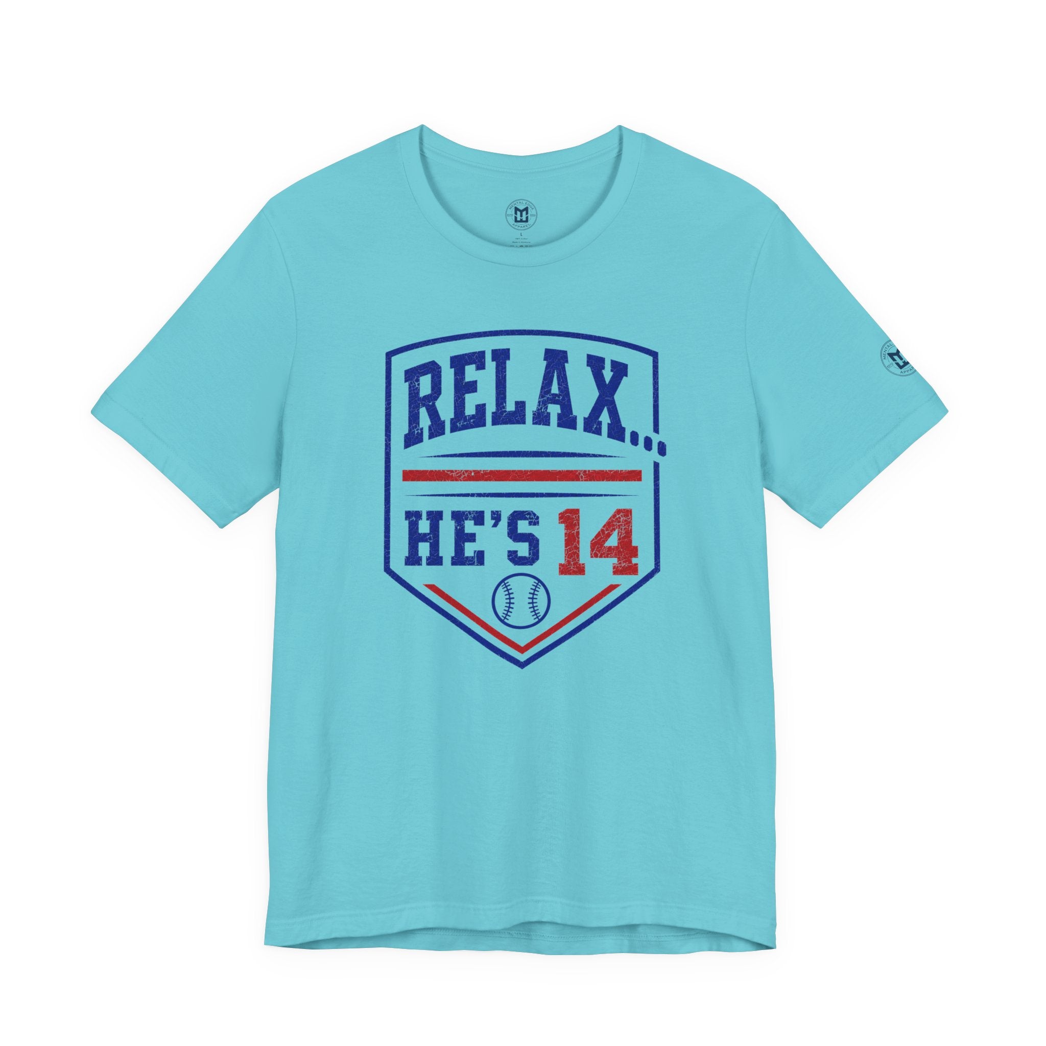 Relax He's 14 Baseball Parent Tee – Royal Blue & Red