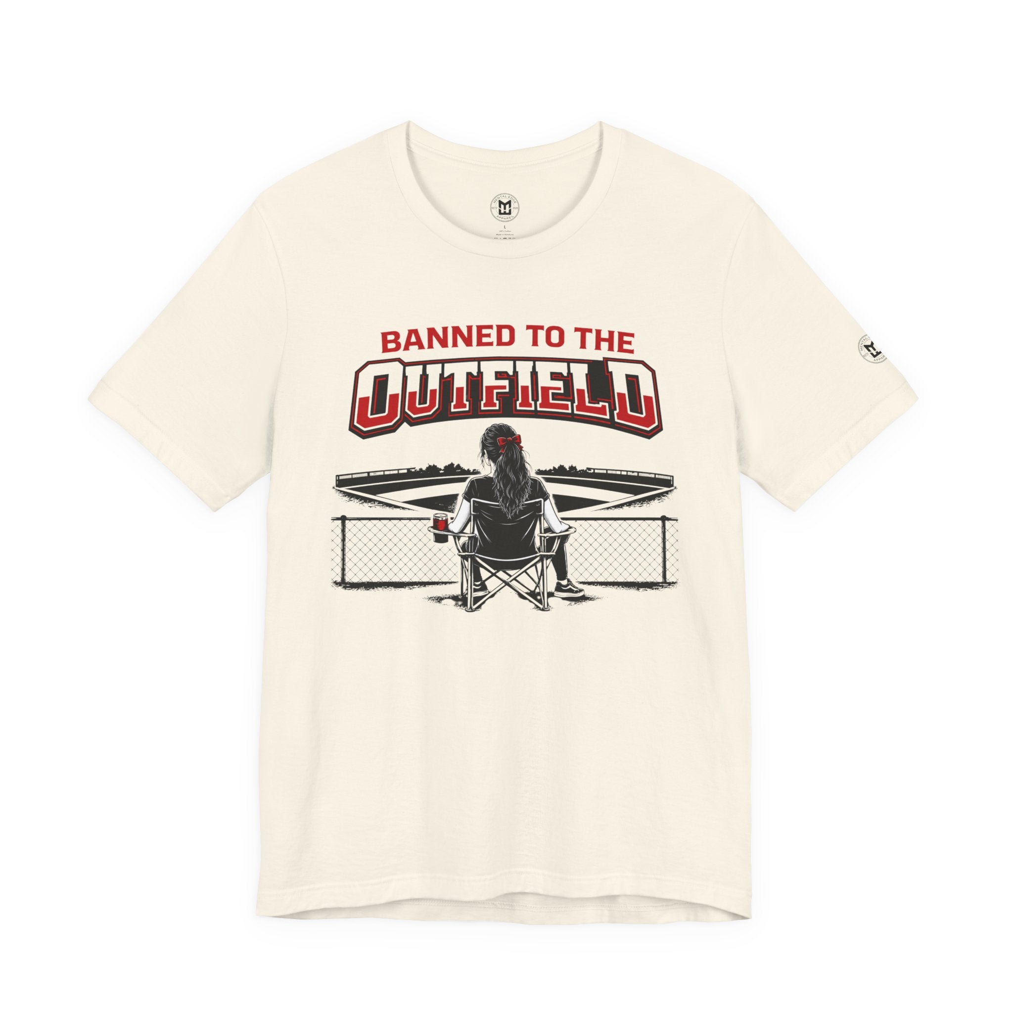 Banned to the Outfield Womans Baseball Tee – Funny Coach/Player Sideline Shirt