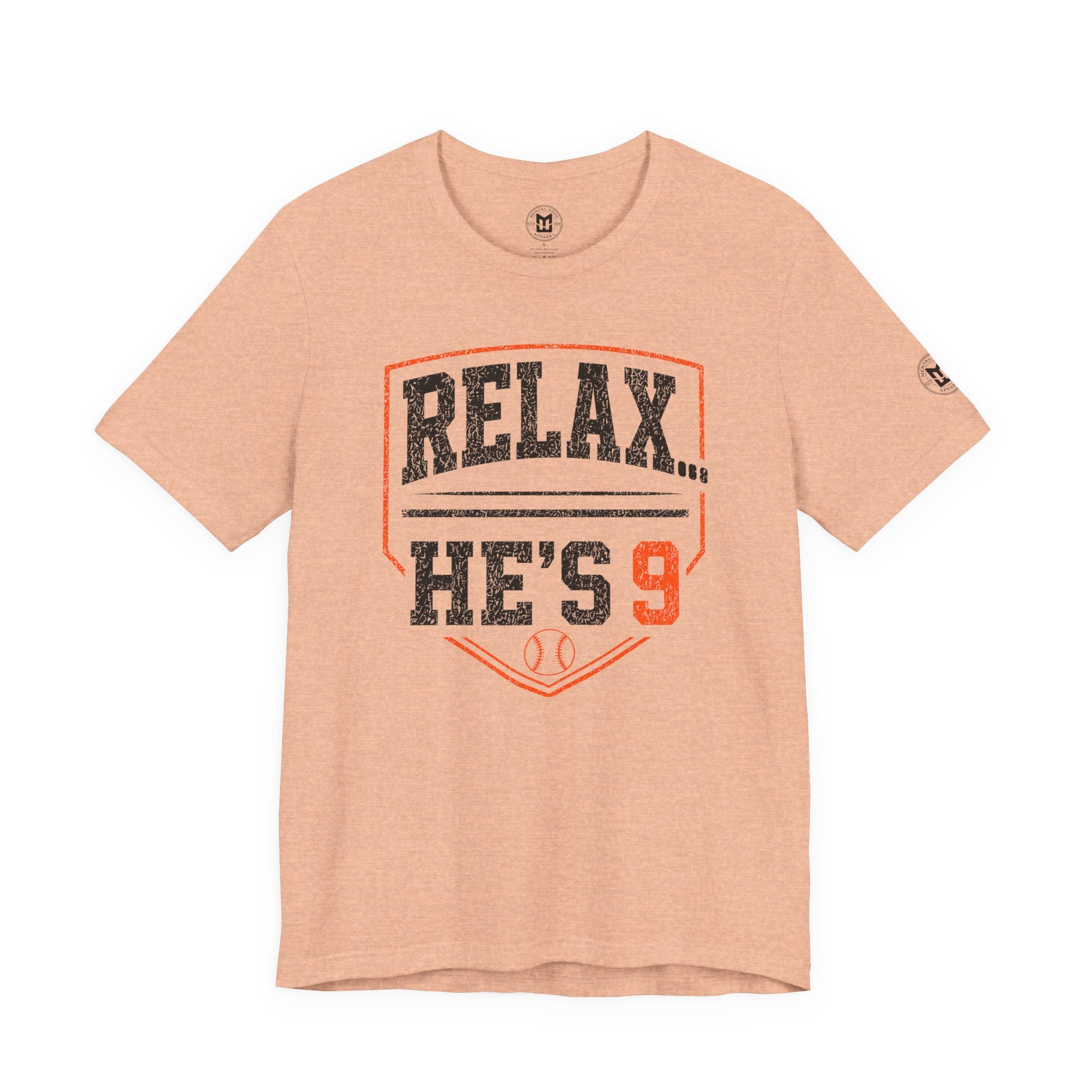 Relax… He's 9 Baseball Parent Tee _ Okstate Orange