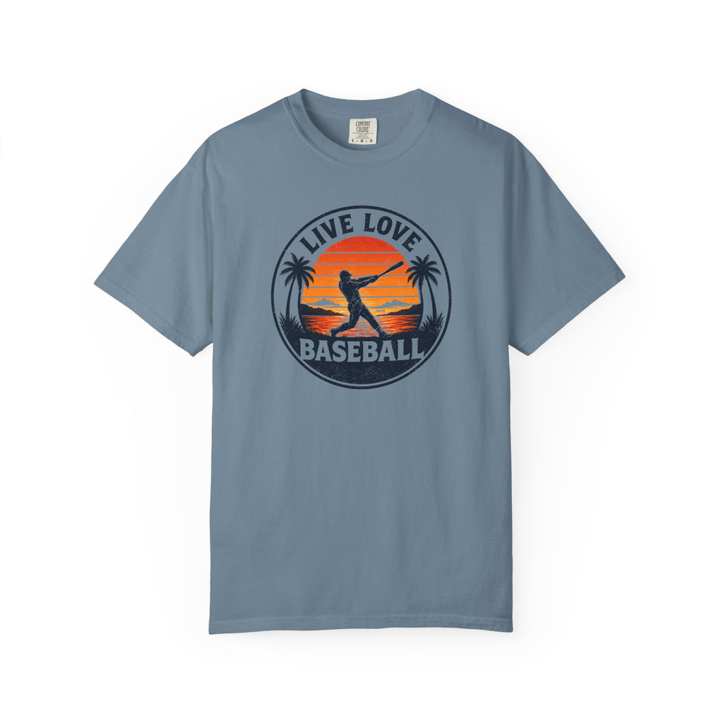Live Love Baseball T-Shirt — Vintage Sunset Baseball Tee