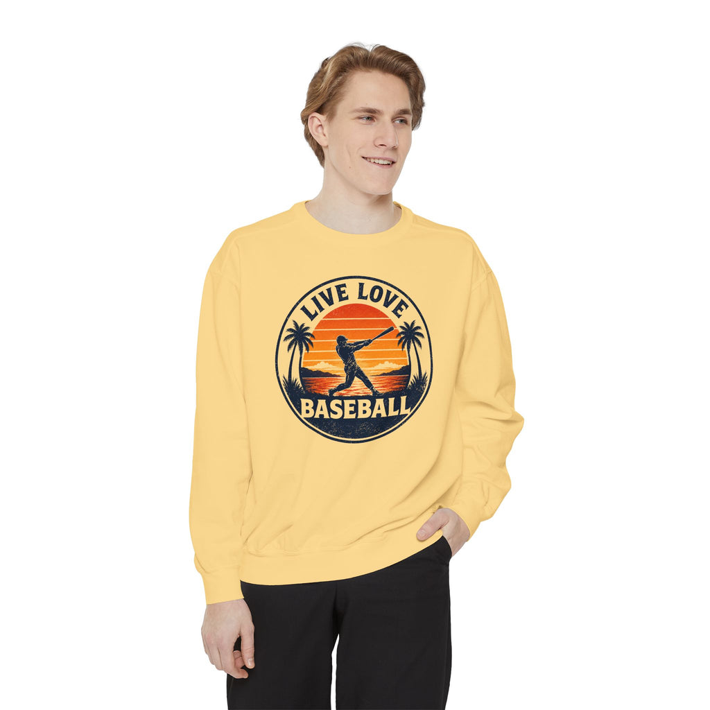 Baseball Unisex Sweatshirt - "Live Love Baseball" Vintage Sunset Crewneck