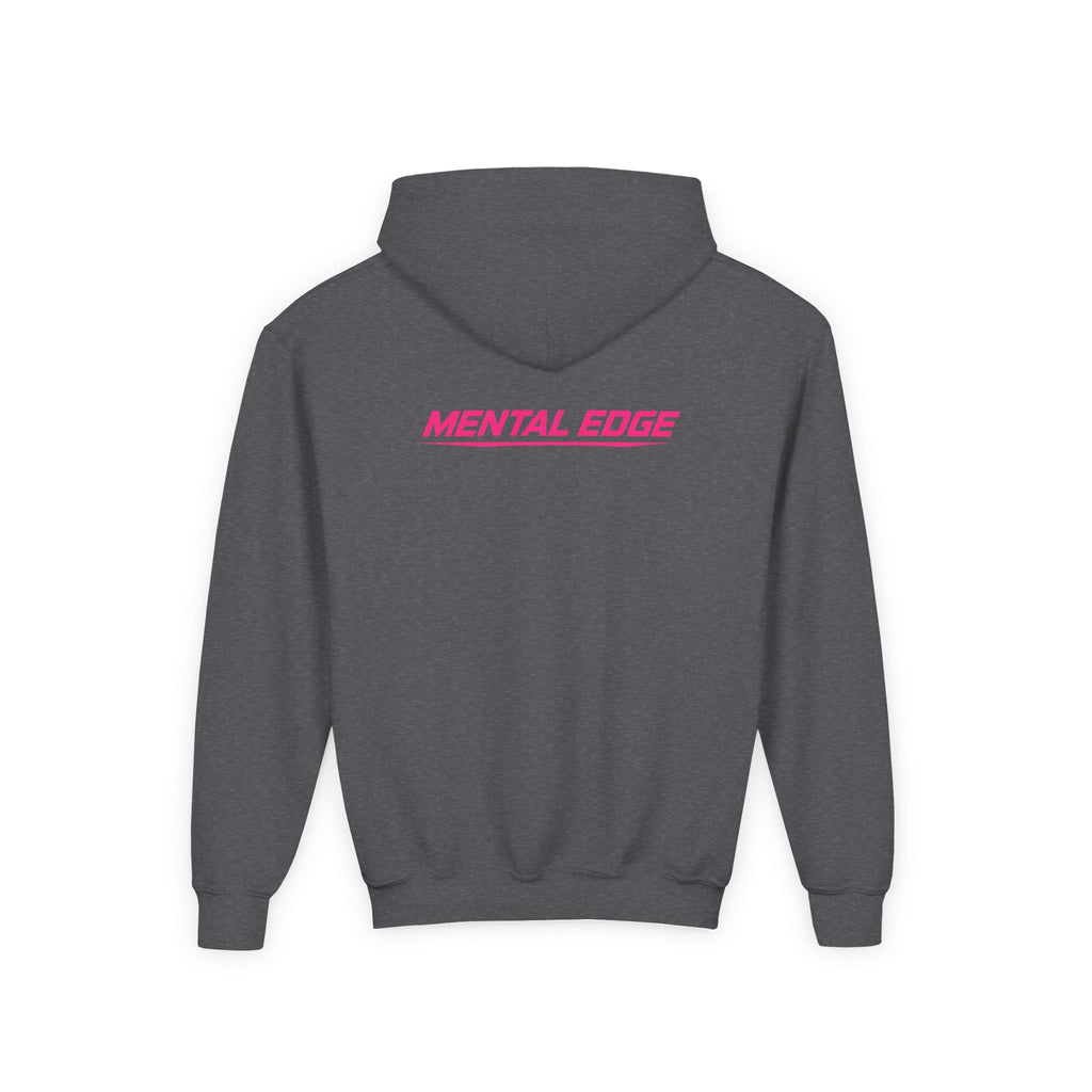 Youth Hoodie – 'ME' Pink Shield Front & "Mental Edge" Back Athletic Logo