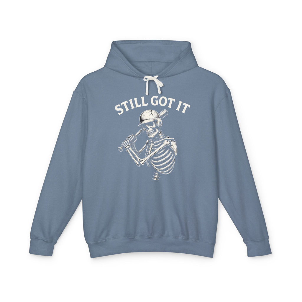 Still Got It Hoodie — Retro Skeleton Baseball Pullover