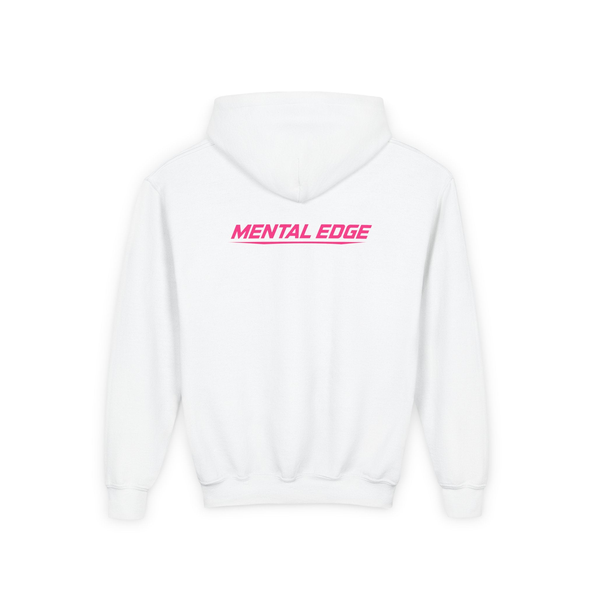 Youth Hoodie – 'ME' Pink Shield Front & "Mental Edge" Back Athletic Logo