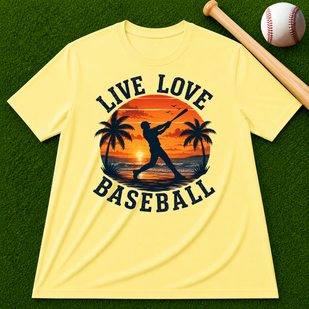"Live Love Baseball" Sunset Palm Tee