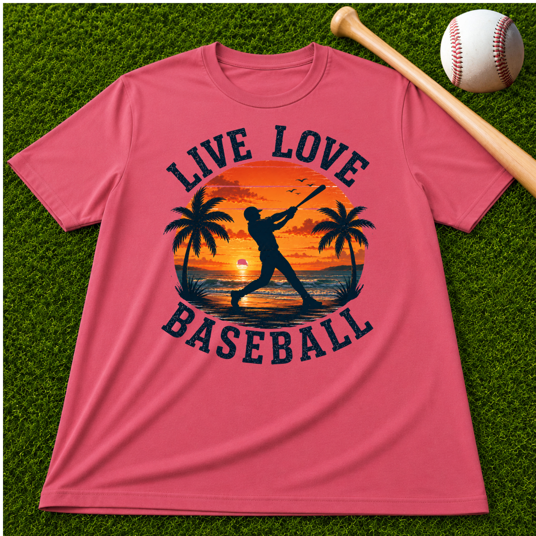 "Live Love Baseball" Sunset Palm Tee