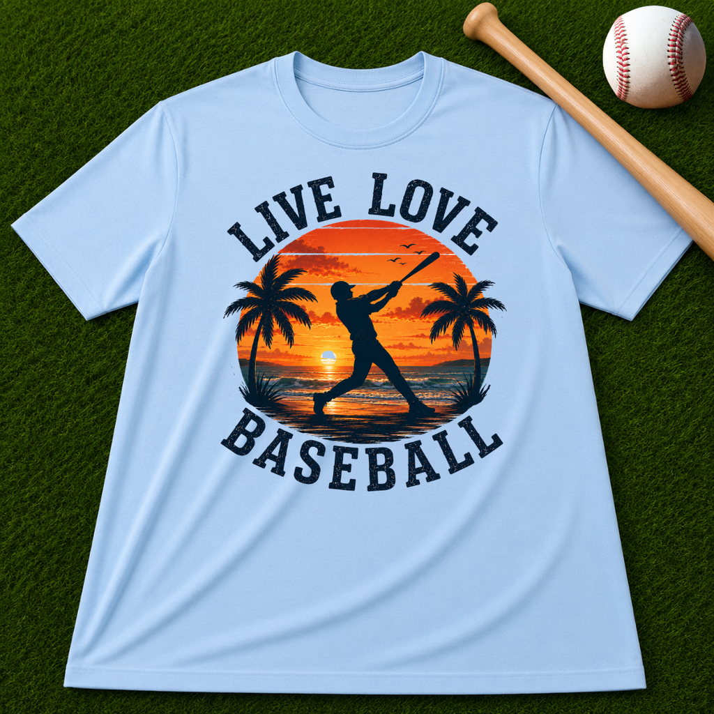 "Live Love Baseball" Sunset Palm Tee