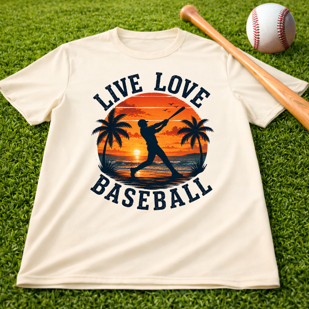 "Live Love Baseball" Sunset Palm Tee