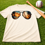 Sunglass Sunset Baseball T-Shirt — Beach & Sports Graphic Tee