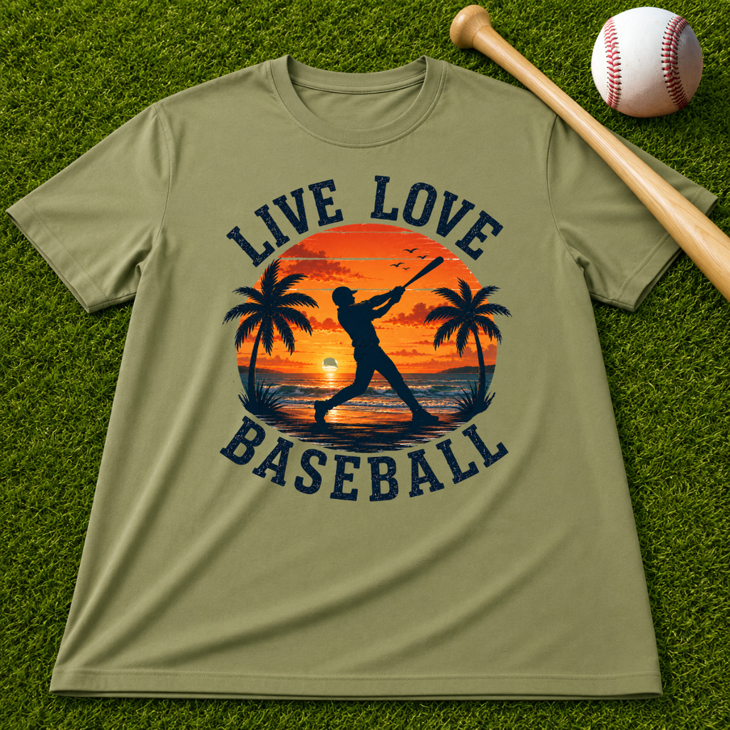"Live Love Baseball" Sunset Palm Tee