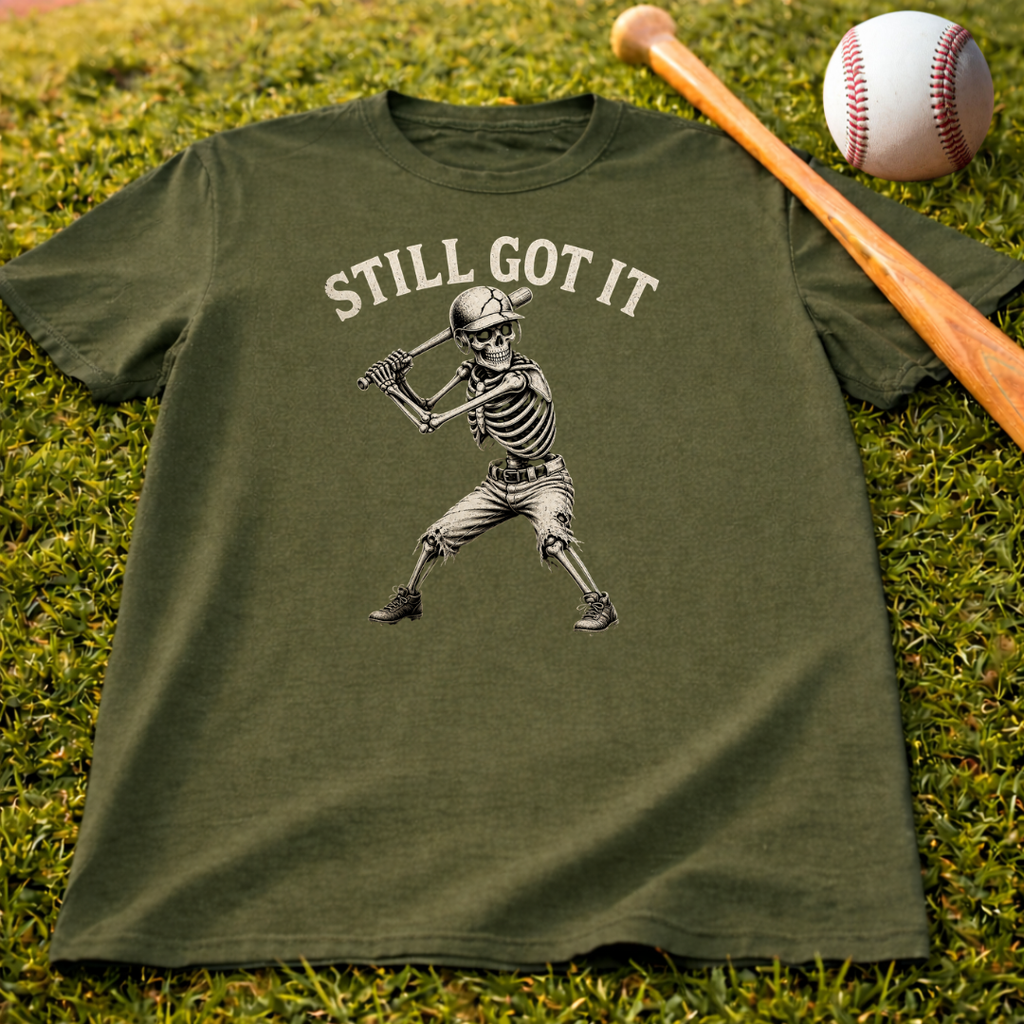 Still Got It Skeleton Baseball Tee — Vintage Baseball T‑Shirt for Fans