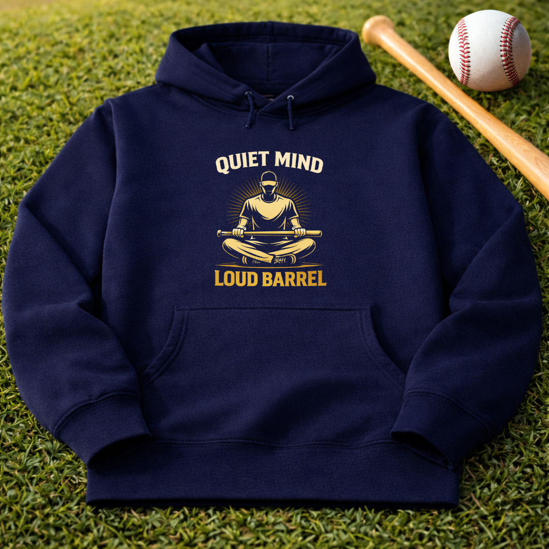 "Quiet Mind, Loud Barrel" Baseball Hoodie Meditation