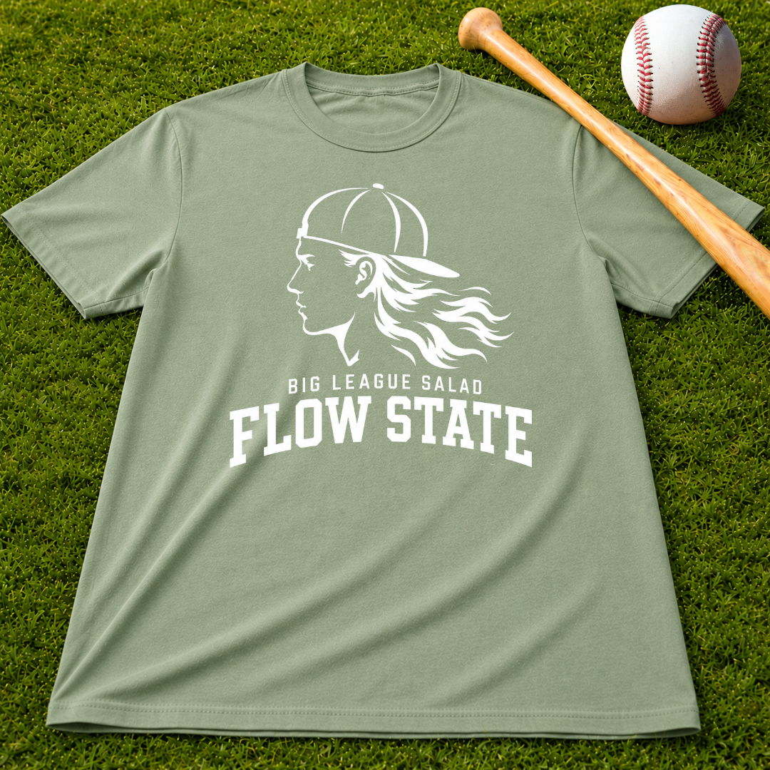 Flow State White Logo T-Shirt — Retro Athlete Graphic Tee