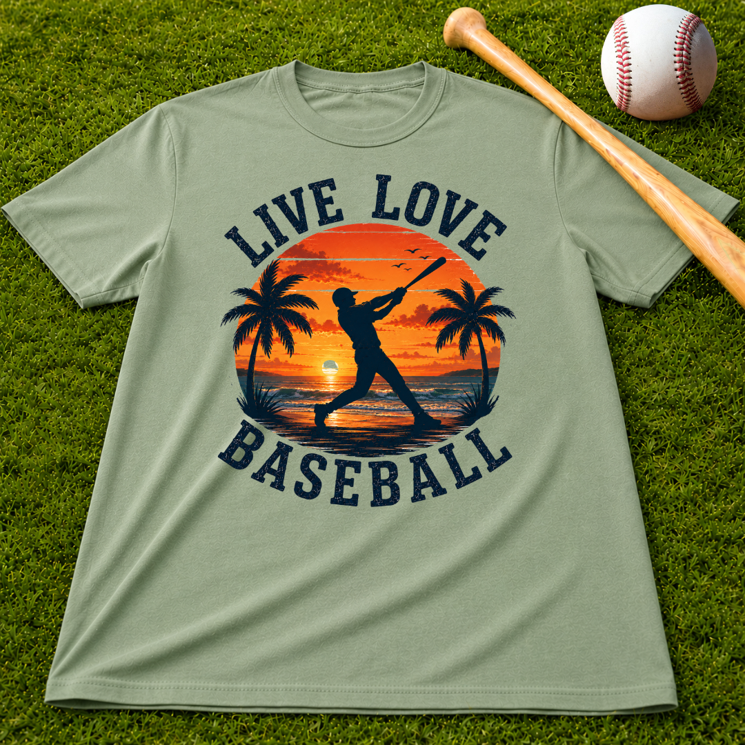 "Live Love Baseball" Sunset Palm Tee
