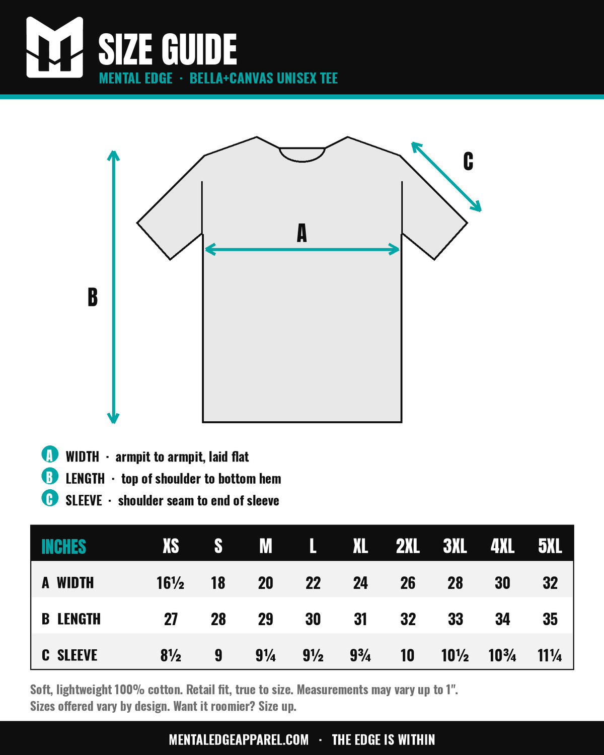 Bella+Canvas 3001 tee size guide