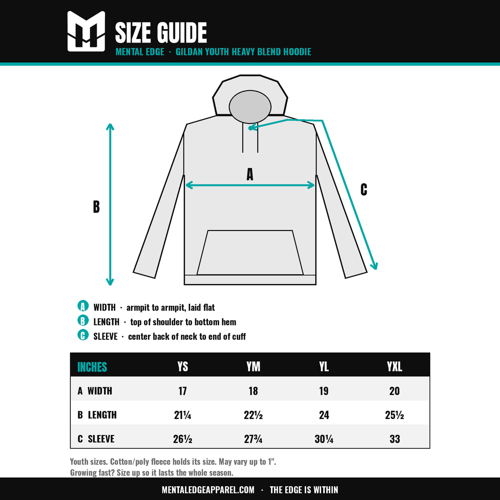 Gildan 18500B Youth Hoodie size guide