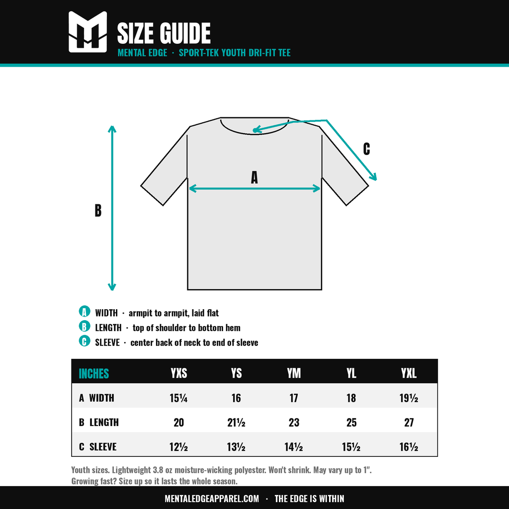 Sport-Tek Youth Dri-Fit Tee size guide