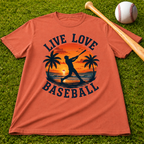 "Live Love Baseball" Sunset Palm Tee