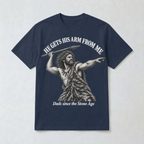 He Gets His Arm From Me Caveman Adult T-Shirt — "Dads since the Stone Age"