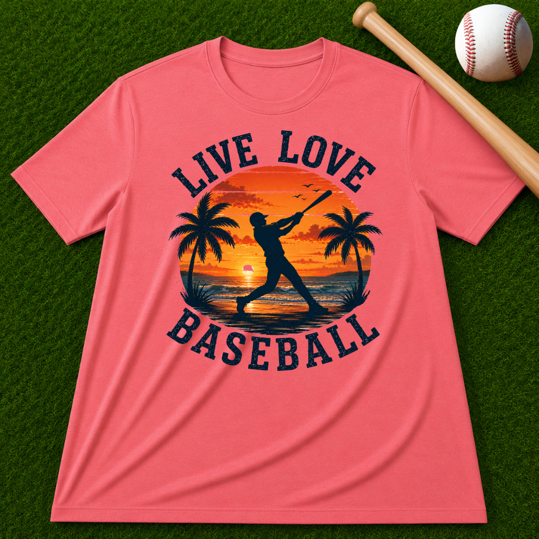 "Live Love Baseball" Sunset Palm Tee