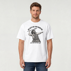 He Gets His Arm From Me Caveman Adult T-Shirt — "Dads since the Stone Age"
