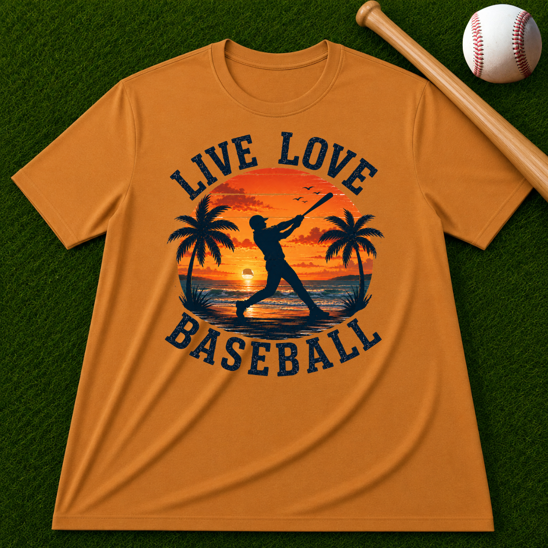 "Live Love Baseball" Sunset Palm Tee